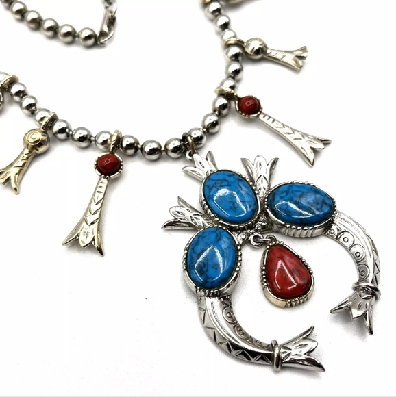 Vtg ART Arthur Pepper Squash Blossom Silver Tone Southwestern Necklace - Picture 2 of 5